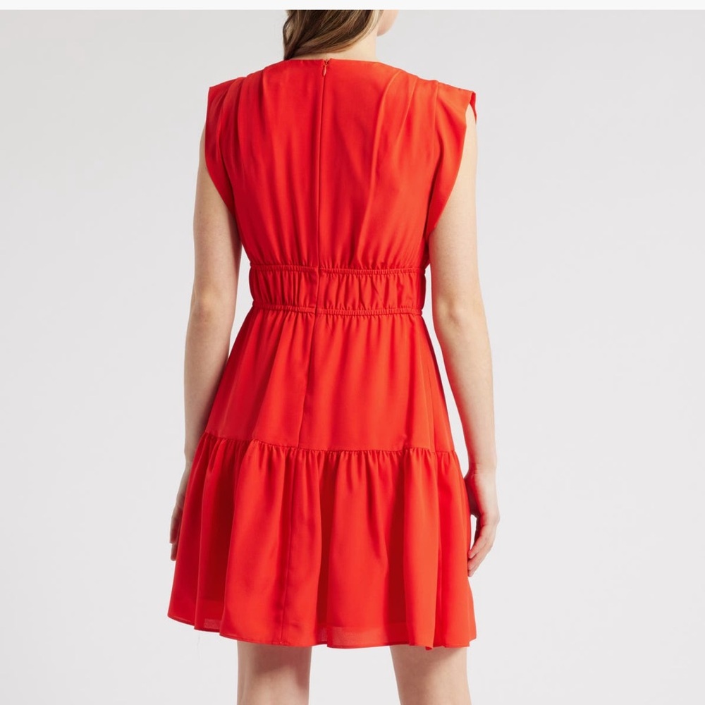 Elegant Obi Gathered Tie Waist Dress in Red NWOT - Picture 7 of 7